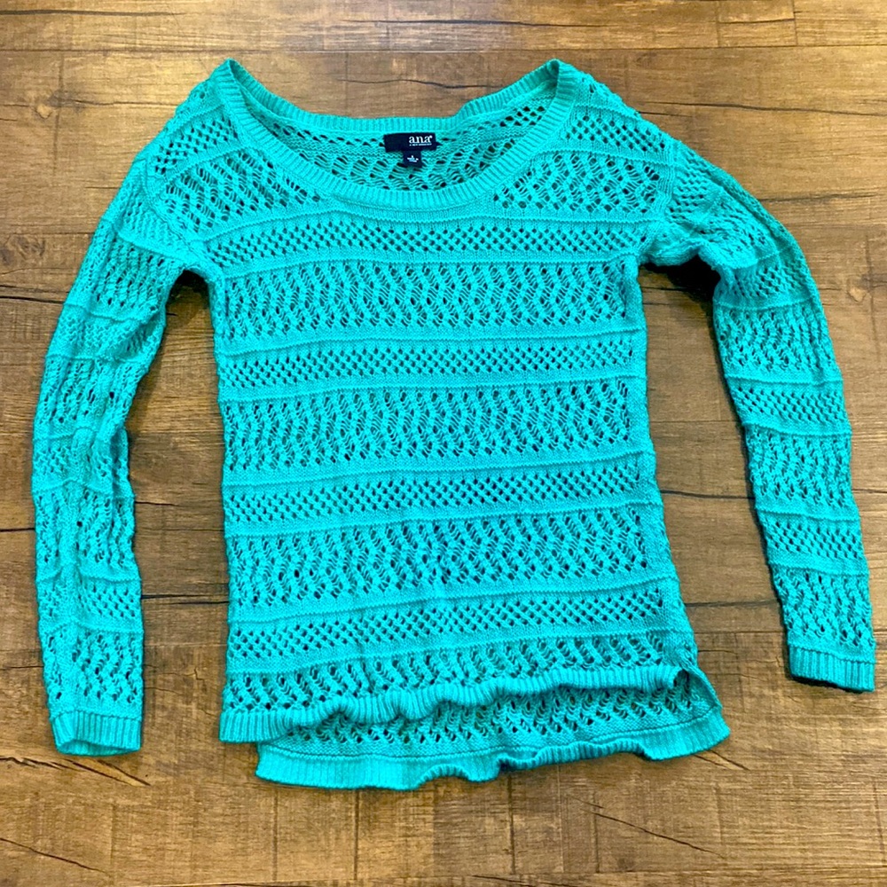 Bright jade green crochet sweater